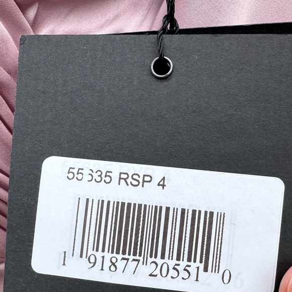 NWT Ieena for Mac Duggal Satin Surplice Bishop Sleeve Ruched A-Line Gown Sz 4 - Picture 4 of 16